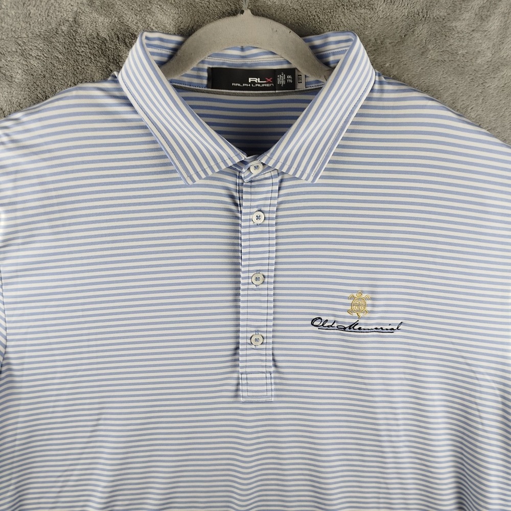 Old Memorial Golf Club Shirt Mens 2XL White Blue Stripe Polo RLX Ralph Lauren - Picture 1 of 12